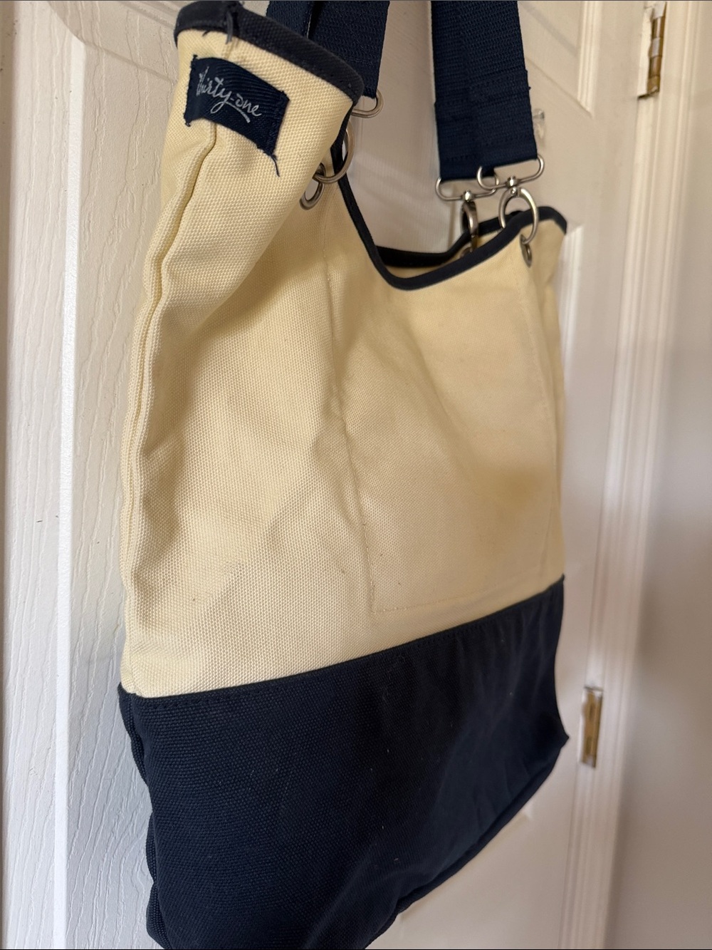thirty-one Cream and Navy Two-Tone Canvas Tote